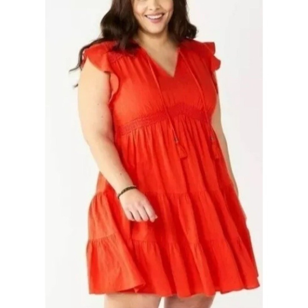 Sonoma Goods For Life Orange Eyelet Tiered Babydoll Dress 4X XD8041QJKP